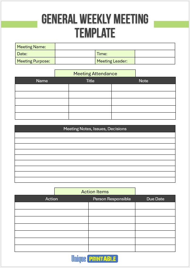 General Weekly Meeting Template