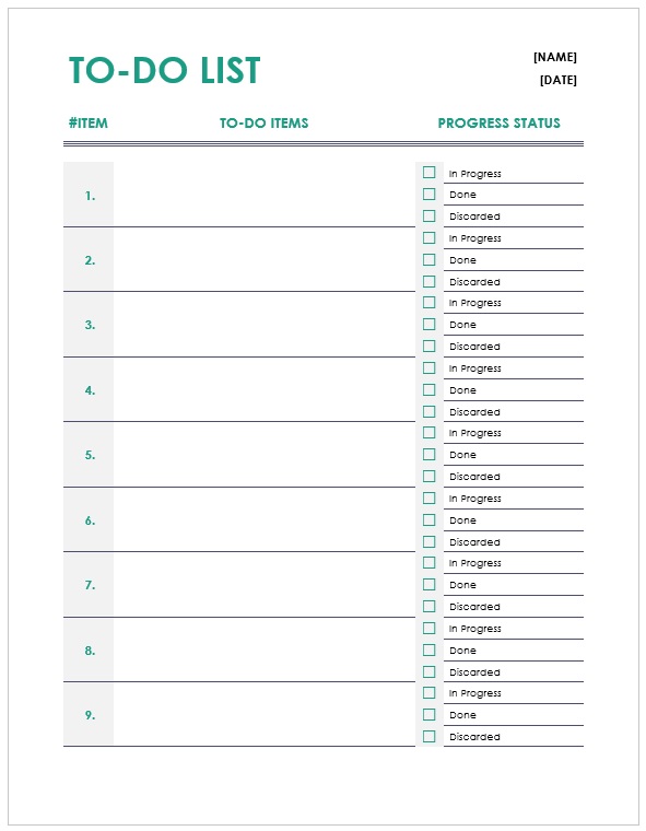 Daily Task List with Status Details - MS Word