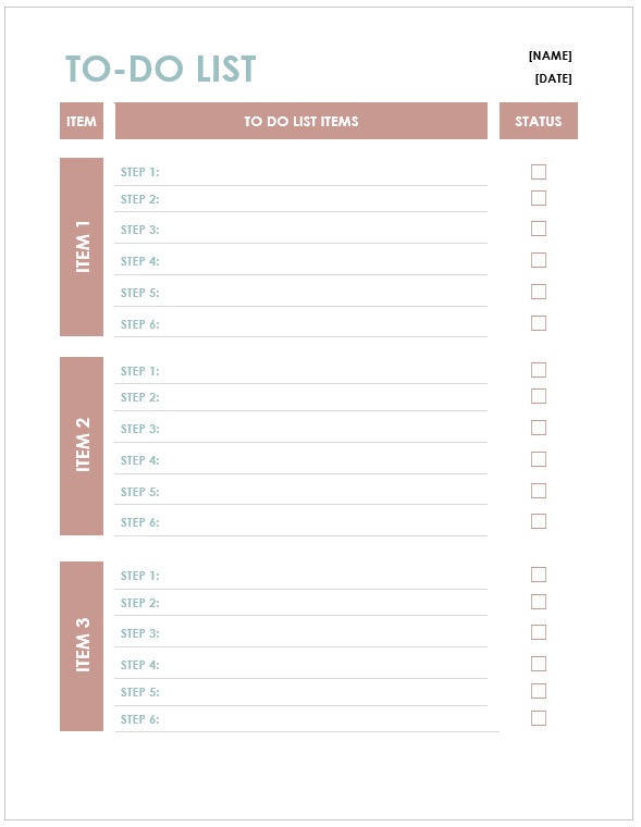 Grouped To Do List for Daily Activities