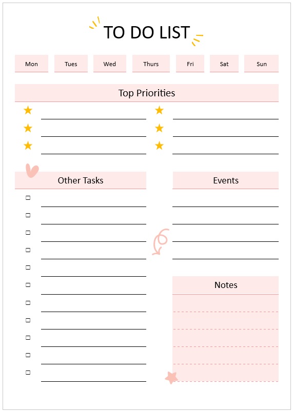 Pink Daily To Do List Template