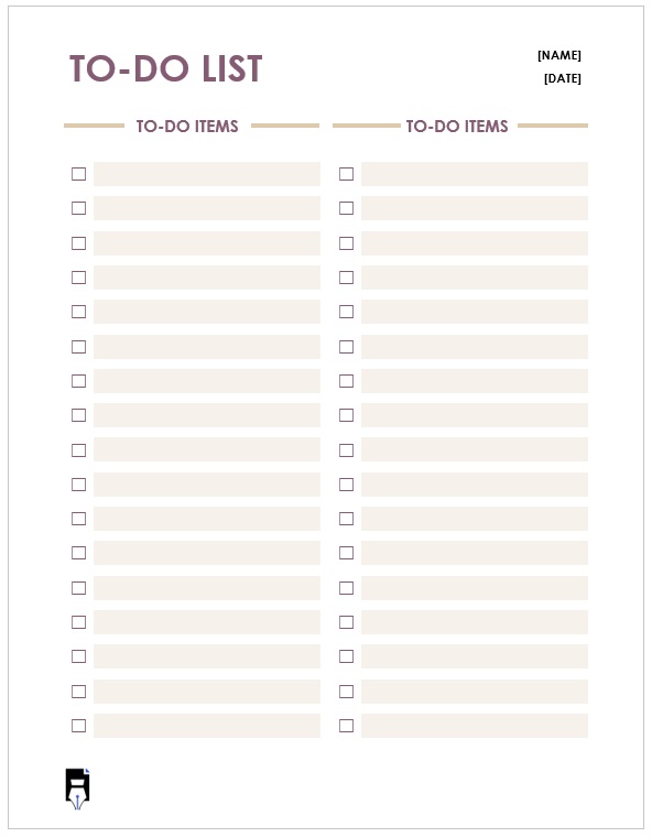 Simple To Do List Format - Two Columns