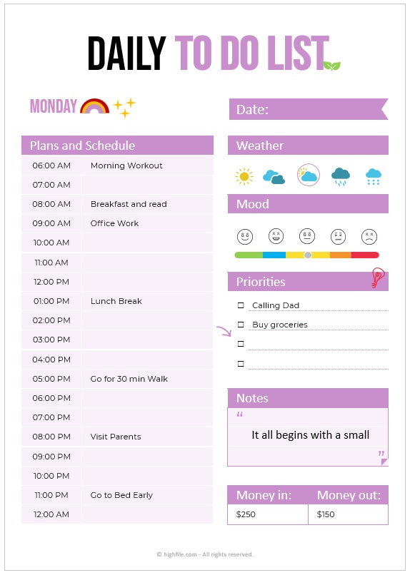 daily planner template - ms word